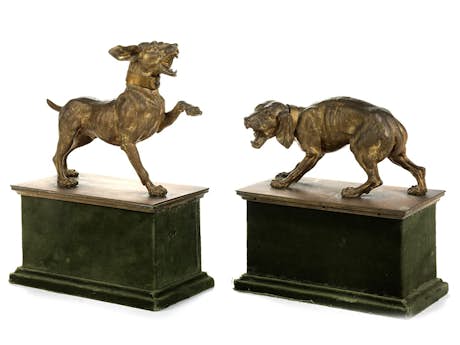 Paar Jagdhunde in Bronzeguss 